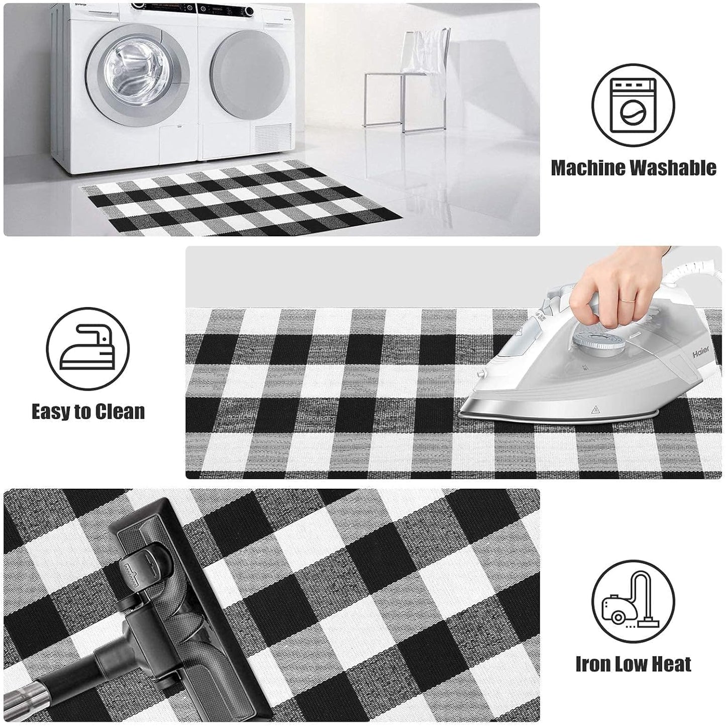 Buffalo Plaid Front Porch Rug, Small Black White 2X3 Outdoor Door Mat, Washable Woven Checkered Entryway Rugs, Welcome Layered Doormats for Farmhouse Kitchen/Bathroom/Patio