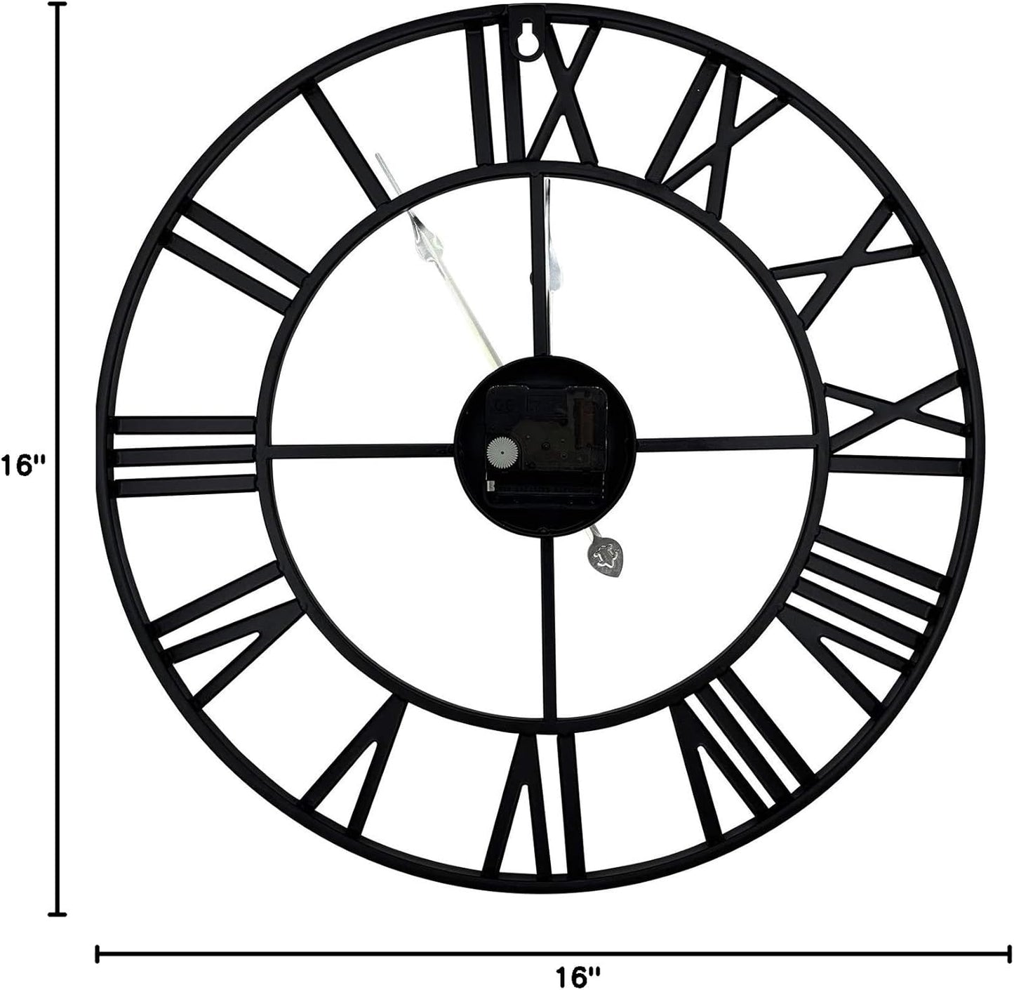 16" Wall Clocks, Large Modern Metal round Silent Clocks, Roman Numeral Indoor Decorative Clocks for Living Room Kitchen Bedroom Office Farmhouse (Black)