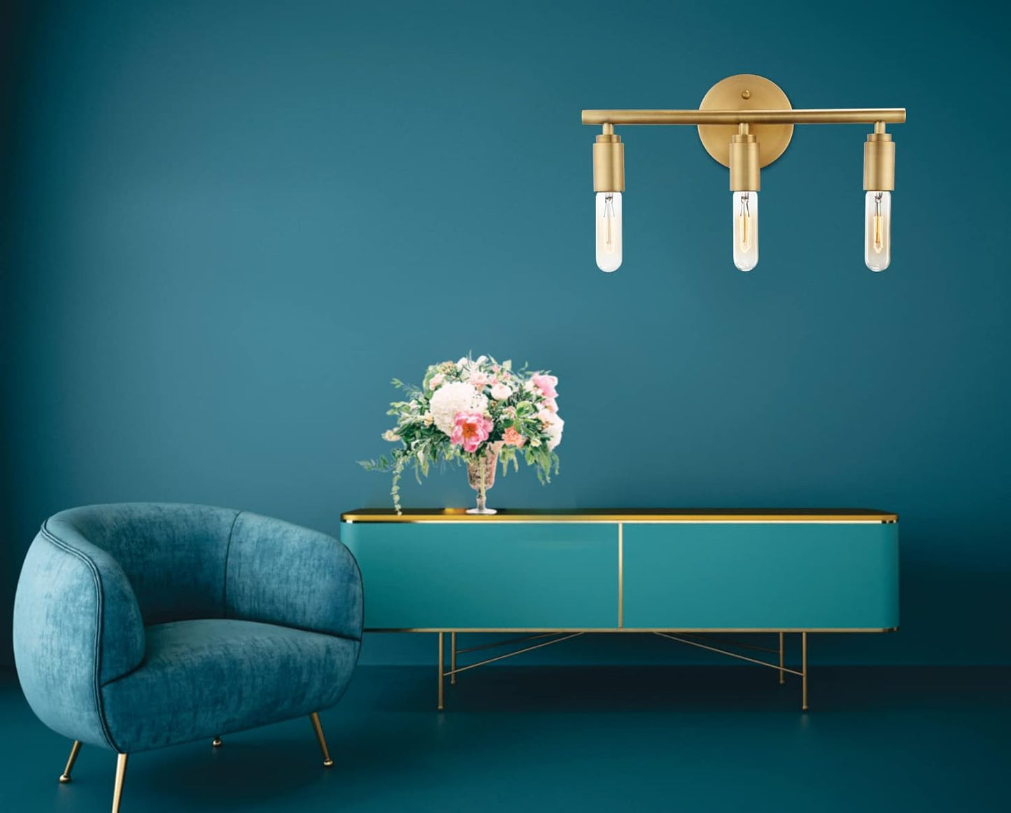 3-Light Gold Bathroom Light Fixtures, Modern Bathroom Vanity Light, Brushed Brass Bathroom Wall Mount Lights, Wall Lamp for Mirror Kitchen Bedroom Living Room Hallway (Antique Bronze)