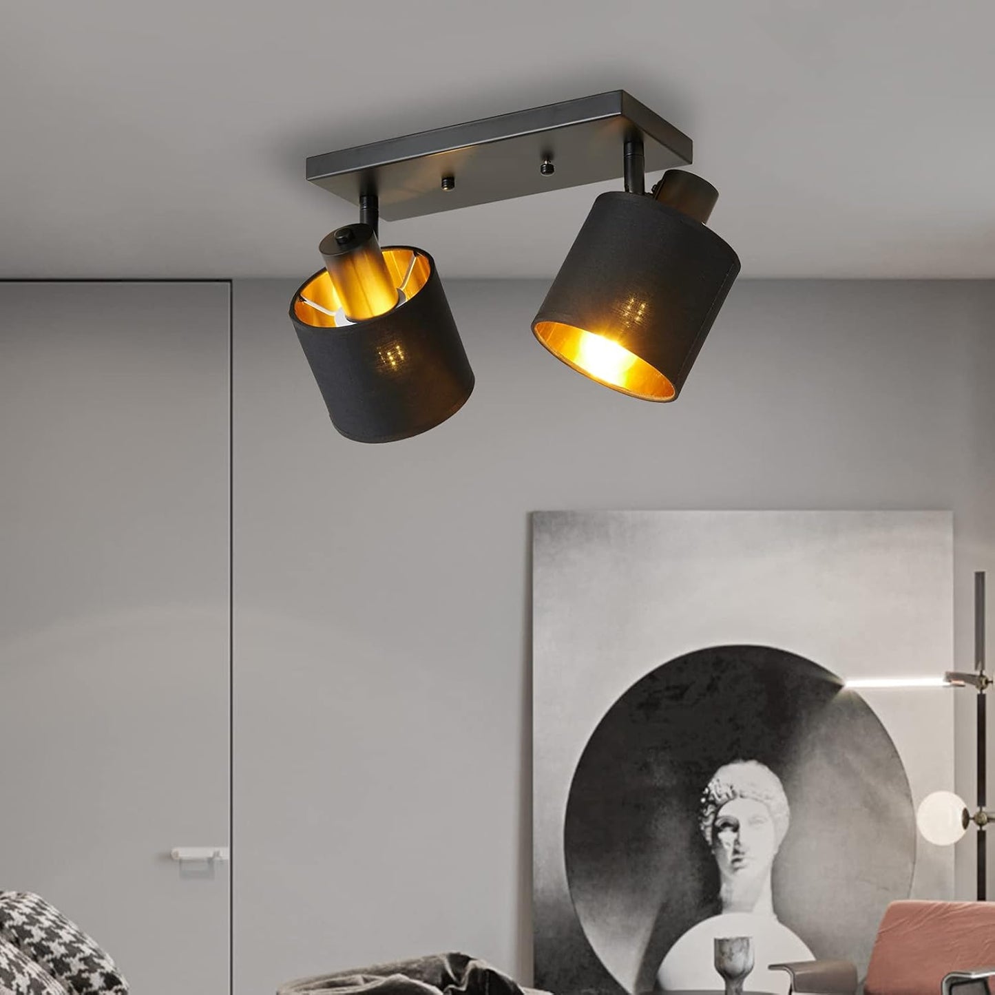 Semi Flush Mount Ceiling Light Black 2-Light Rustic Vintage Ceiling Lights Industrial Farmhouse Ceiling Lamp for Hallway, Entryway, Bedroom, Balcony, Farmhouse, Dining Room