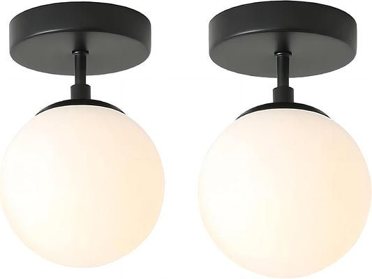 Globe Semi Flush Mount Ceiling Light Matte Black Vintage Ceiling Lamp Nordic Minimalist Ceiling Light Fixtures for Bedroom Living Room Hallway Foyer Kitchen (2 Pack), Gold