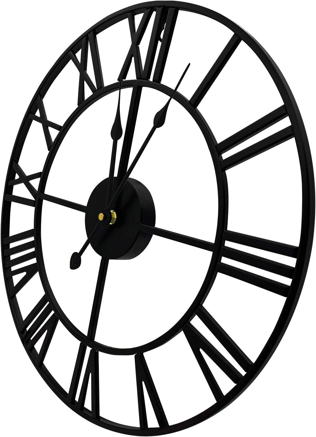16" Wall Clocks, Large Modern Metal round Silent Clocks, Roman Numeral Indoor Decorative Clocks for Living Room Kitchen Bedroom Office Farmhouse (Black)