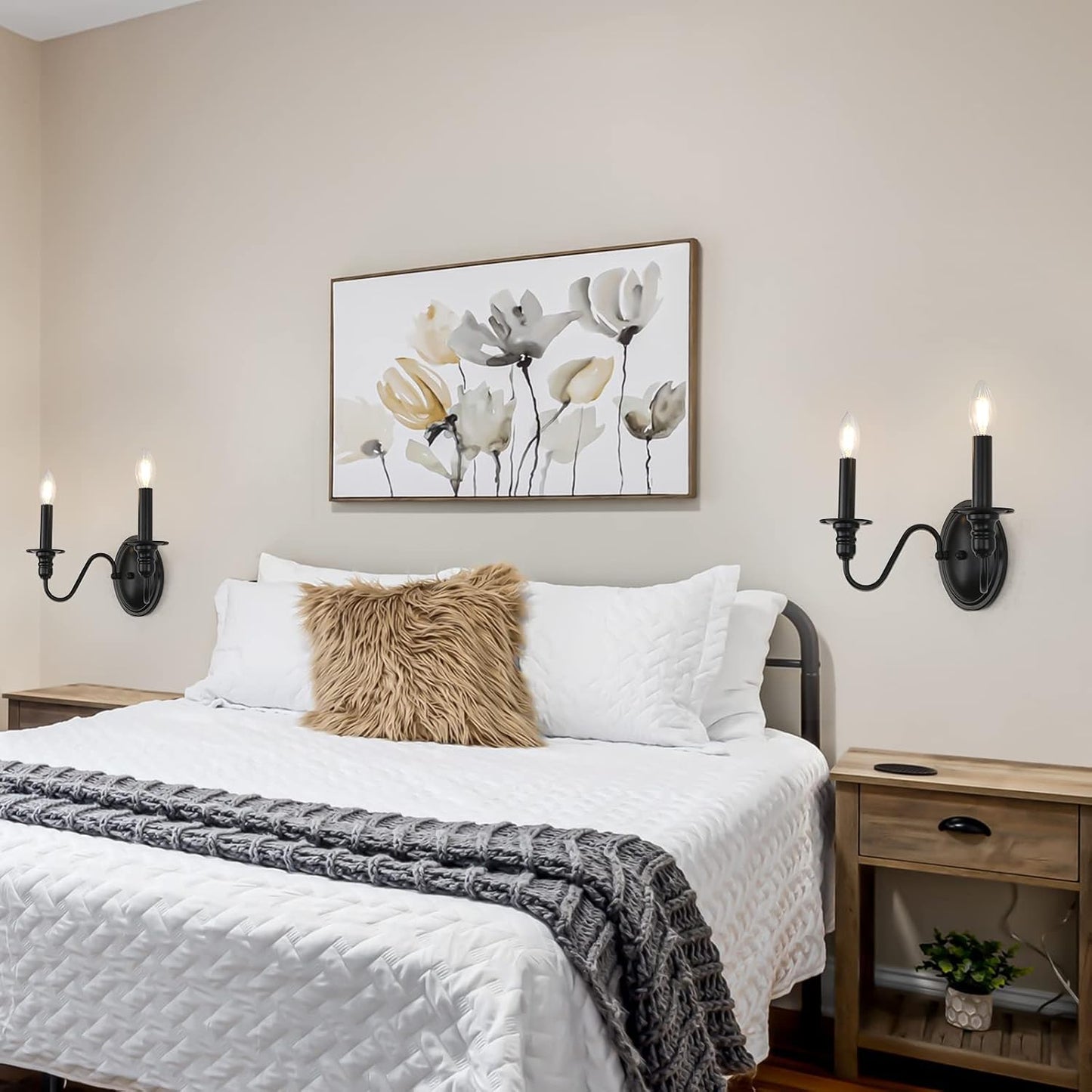 Farmhouse Wall Sconce 2 Pack, Black Wall Sconces Set of Two, Industrial Candle Sconces Wall Lighting, Classic Wall Light Fixtures Indoor for Bedroom Stairs Hallway Living Room Entryway