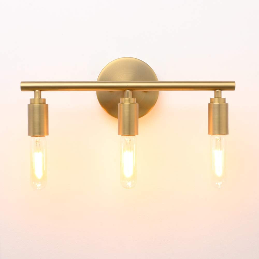 3-Light Gold Bathroom Light Fixtures, Modern Bathroom Vanity Light, Brushed Brass Bathroom Wall Mount Lights, Wall Lamp for Mirror Kitchen Bedroom Living Room Hallway (Antique Bronze)