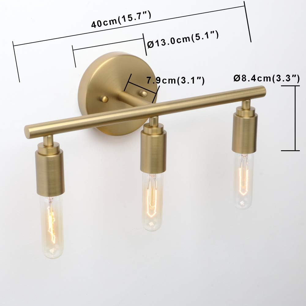3-Light Gold Bathroom Light Fixtures, Modern Bathroom Vanity Light, Brushed Brass Bathroom Wall Mount Lights, Wall Lamp for Mirror Kitchen Bedroom Living Room Hallway (Antique Bronze)