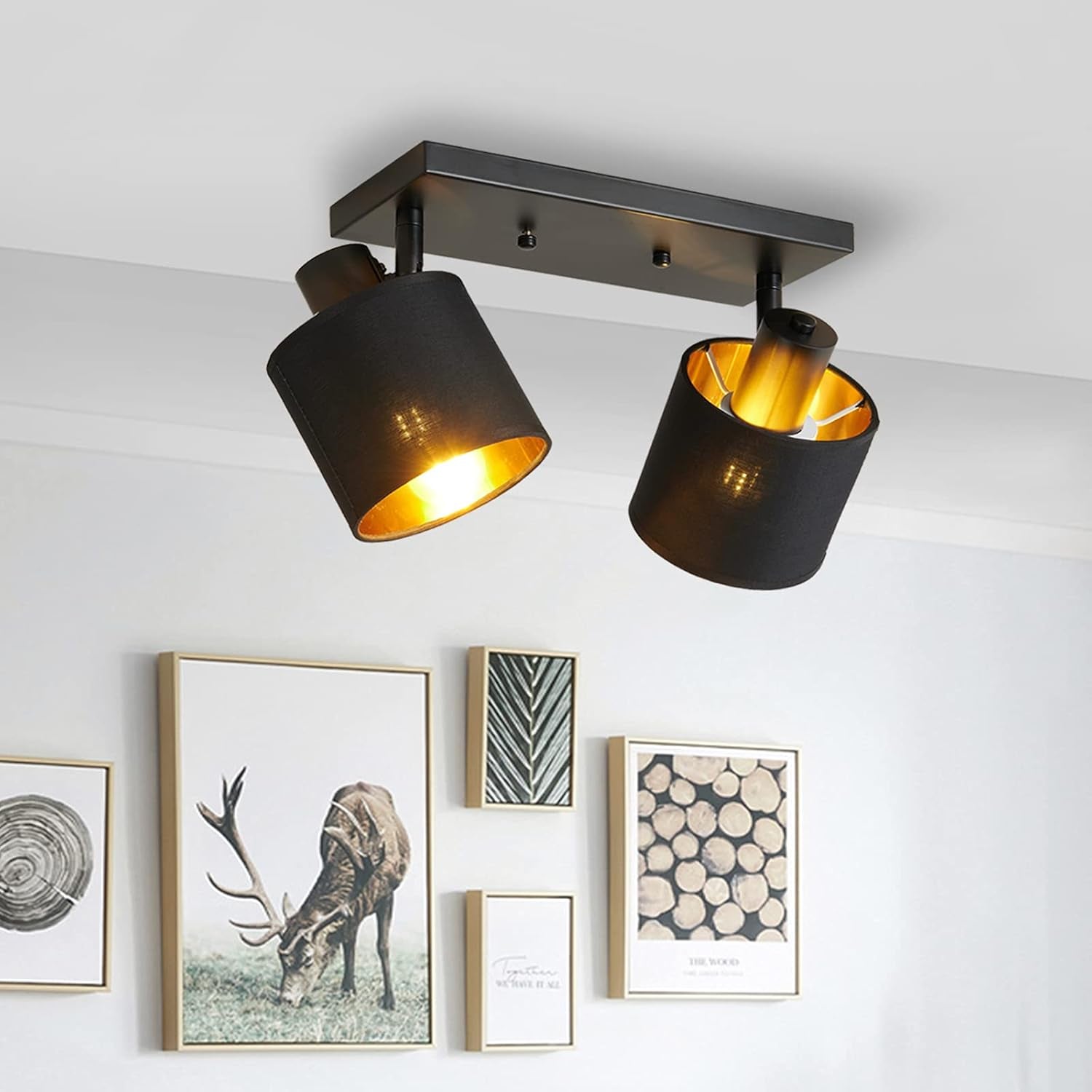 Semi Flush Mount Ceiling Light Black 2-Light Rustic Vintage Ceiling Lights Industrial Farmhouse Ceiling Lamp for Hallway, Entryway, Bedroom, Balcony, Farmhouse, Dining Room