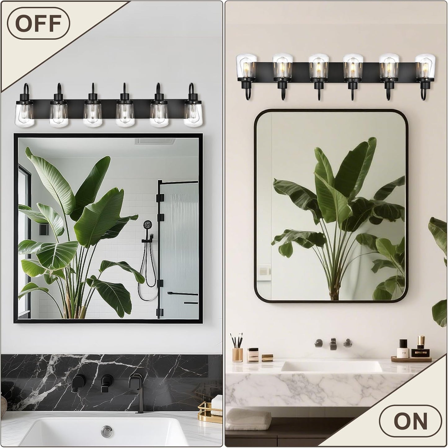 Bathroom Vanity Light Fixtures, 6 Light Black Bathroom Lights Fixtures over Mirror with Clear Glass Shades, Modern Wall Sconces Vanity Lighting Fixture for Bedroom Hallway Kitchen Living Room