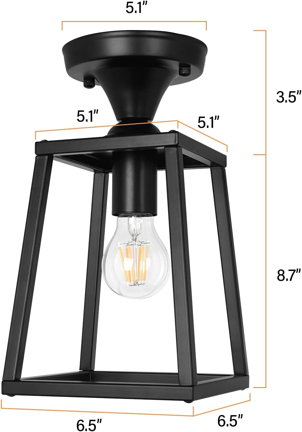 ZOSIMIO Black Industrial Semi-Flush Mount Ceiling Light, Farmhouse Ceiling Light Fixtures for Entryway Porch Hallway Stairway Garage Kitchen Island Dining Room (1 Pack)