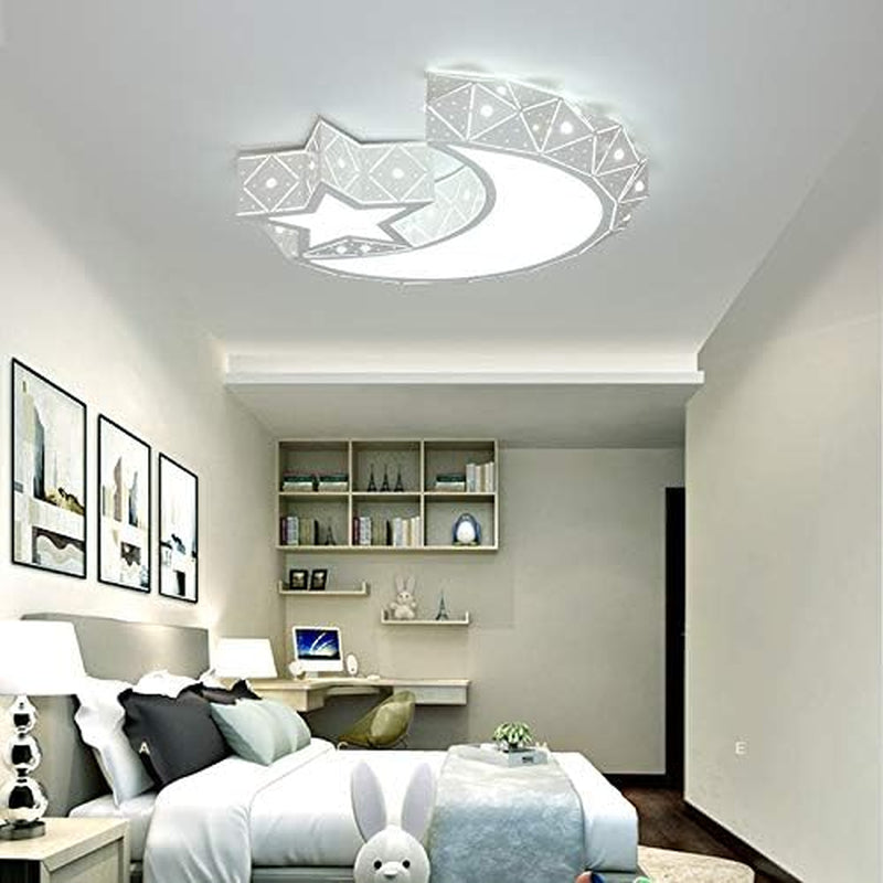 Modern LED Flush Mount Ceiling Light, Moon Star Shape Close to Ceiling Lighting for Kids Living Room Bedroom Study Room 960Lm White (Light Source: White)