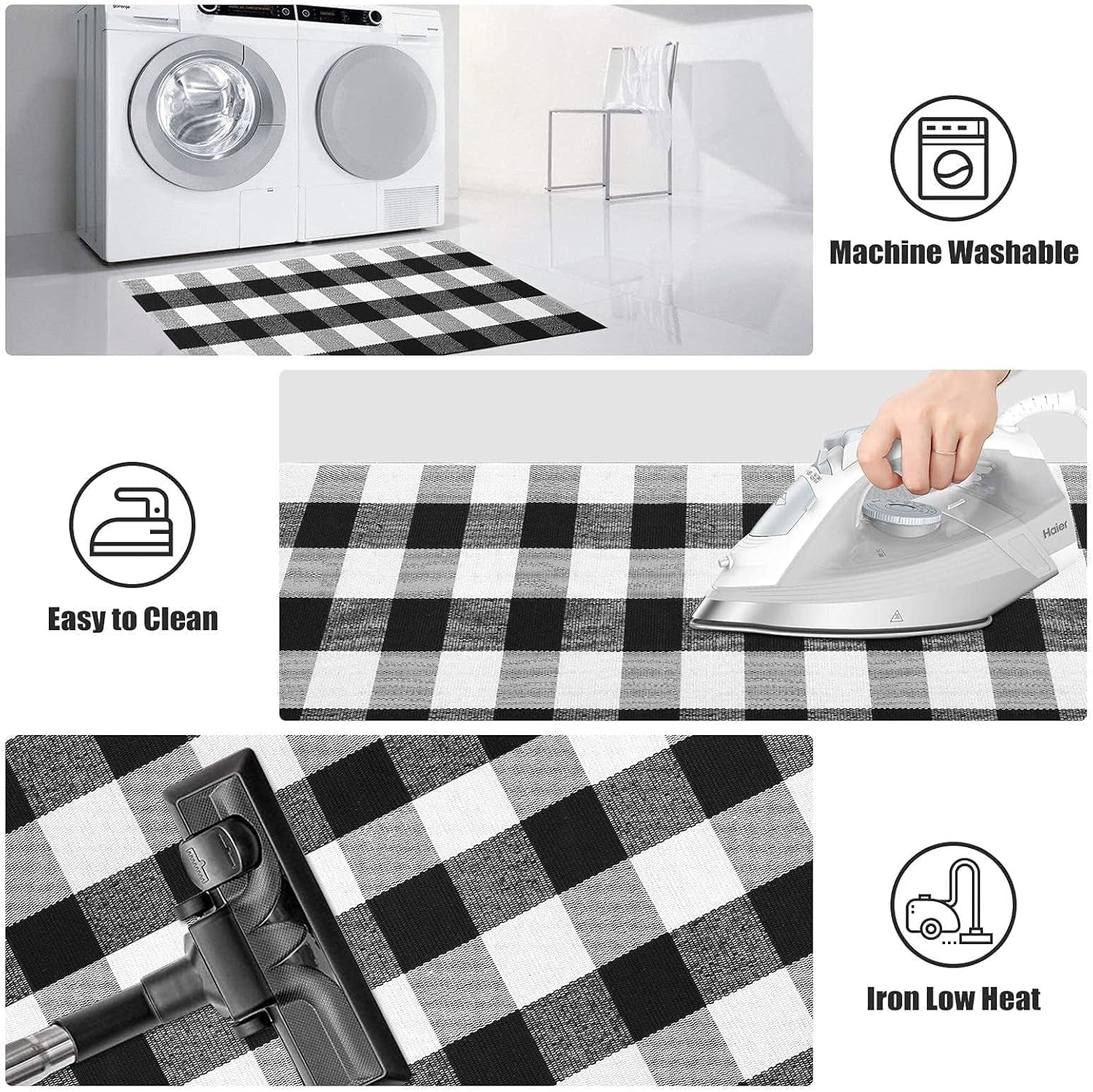 Buffalo Plaid Front Porch Rug, Small Black White 2X3 Outdoor Door Mat, Washable Woven Checkered Entryway Rugs, Welcome Layered Doormats for Farmhouse Kitchen/Bathroom/Patio