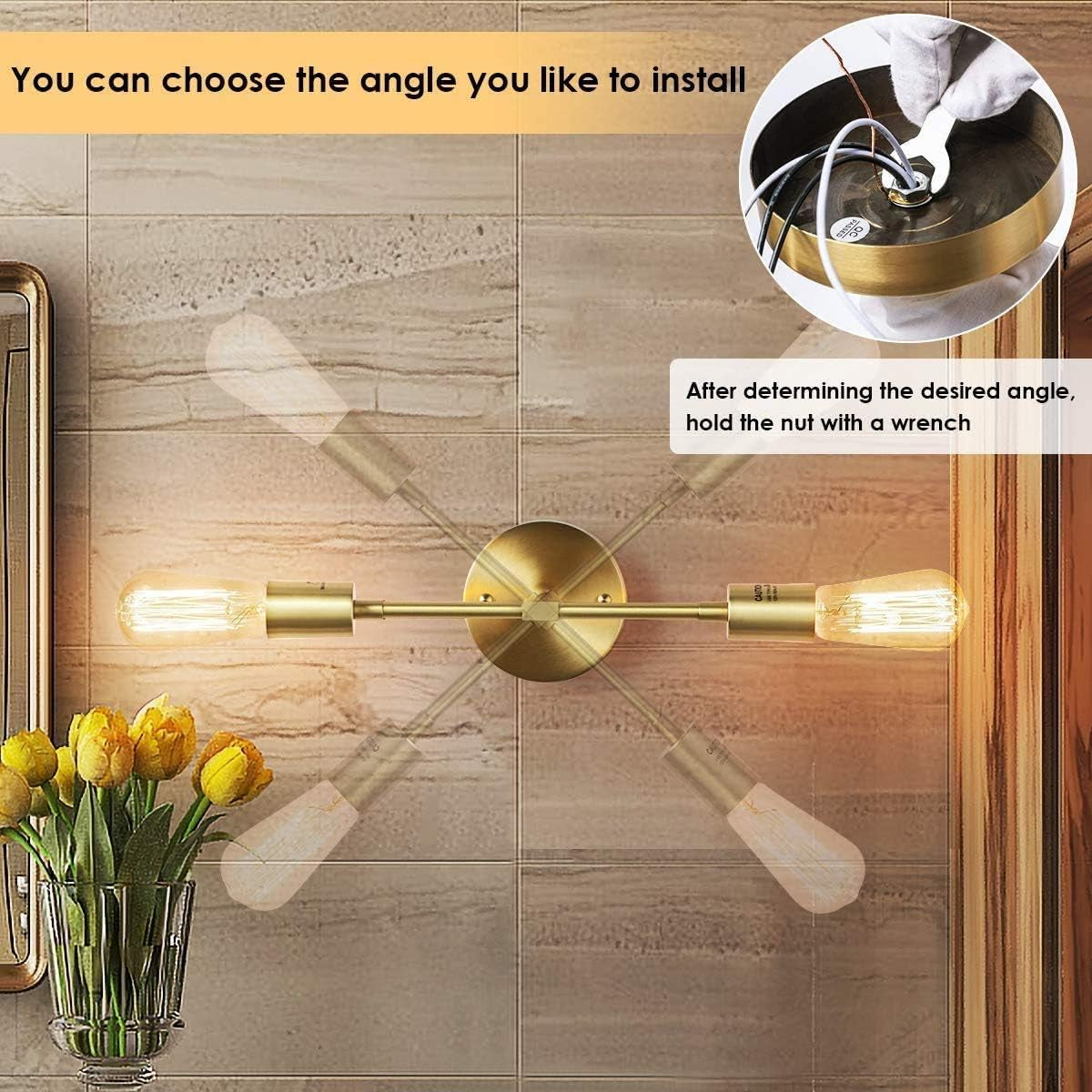 Gold Vanity Lights, 2-Light Bathroom Light Fixtures over Mirror Brass Sconce Modern Semi Flush Mount Wall Light Fixture for Toilet Bedroom Living Dining Room Restaurant Hallway Entryway