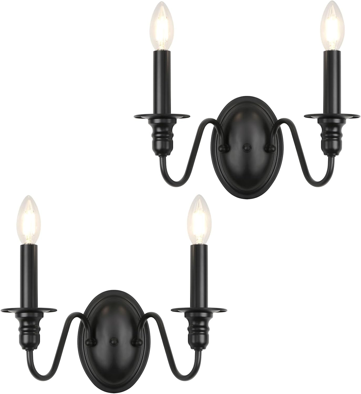 Farmhouse Wall Sconce 2 Pack, Black Wall Sconces Set of Two, Industrial Candle Sconces Wall Lighting, Classic Wall Light Fixtures Indoor for Bedroom Stairs Hallway Living Room Entryway