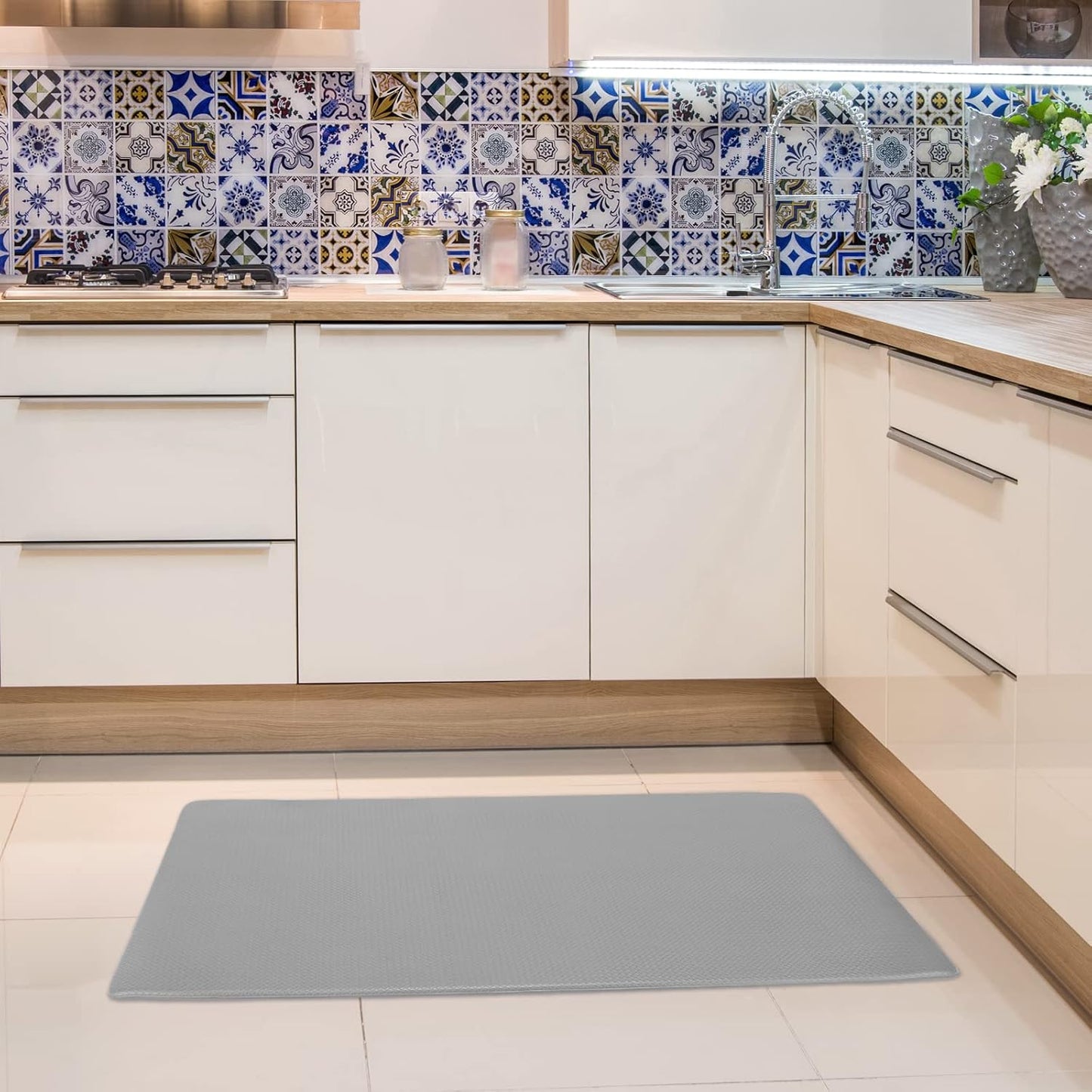 Kitchen Mat Enterway Floor Mat Housework Cushioned anti Fatigue Kitchen Rugs Standing Kitchen Decor Washing Room New Waterproof Non Skid Washable Rubber Sink Bottom Foam 17.3X29.5In(Gray)