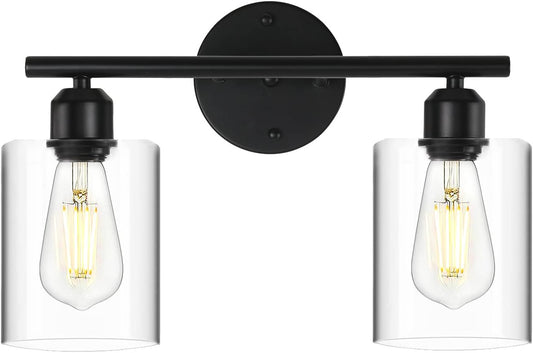 Black Vanity Light 2 Light Bathroom Light Fixtures Hallway Lights Wall Sconce Matte Black with Clear Glass Shade for Bathroom Bedroom Living Room (C-50)