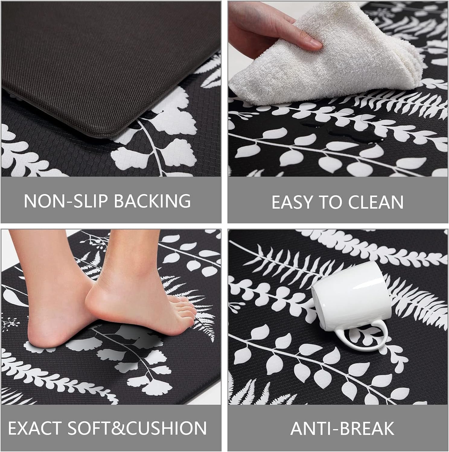 Kitchen Mats for Floor Kitchen Rugs Set Waterproof Cushioned anti Fatigue Non Slip Kitchen Mat Kitchen Sink Mats for Floor, Laundry, Bathroom, Office，17"X47"+17"X29", Black and White