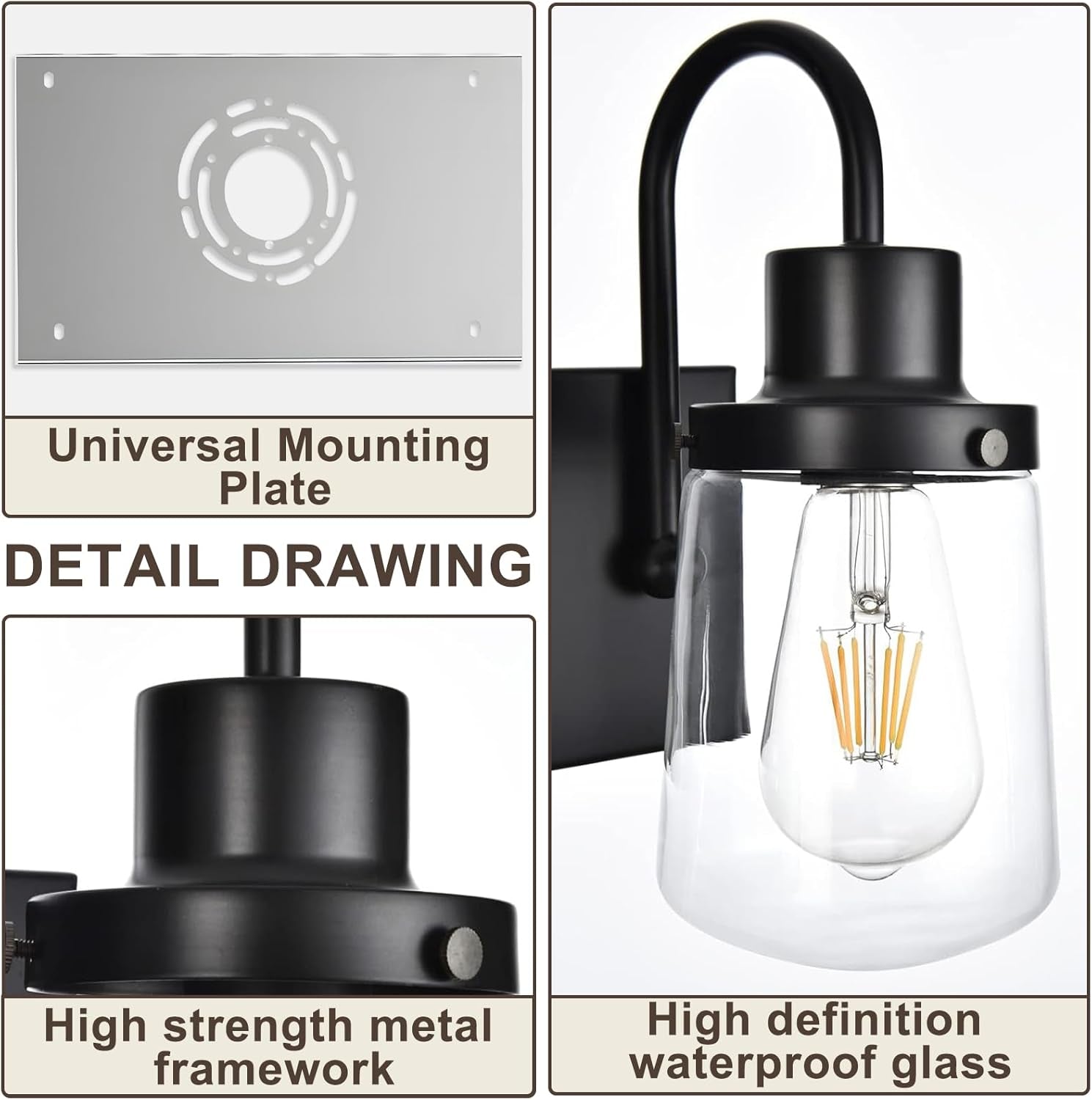 Bathroom Vanity Light Fixtures, 6 Light Black Bathroom Lights Fixtures over Mirror with Clear Glass Shades, Modern Wall Sconces Vanity Lighting Fixture for Bedroom Hallway Kitchen Living Room