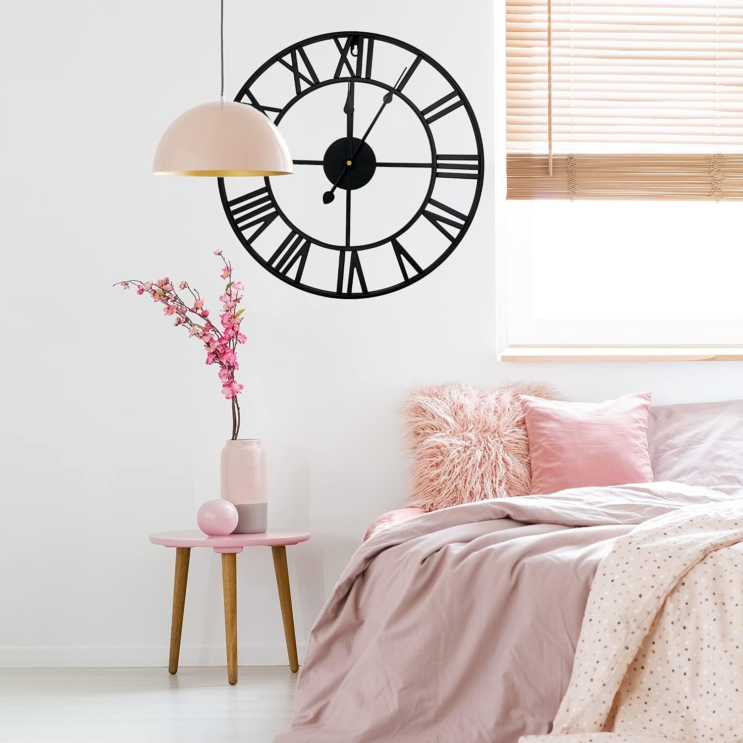 16" Wall Clocks, Large Modern Metal round Silent Clocks, Roman Numeral Indoor Decorative Clocks for Living Room Kitchen Bedroom Office Farmhouse (Black)
