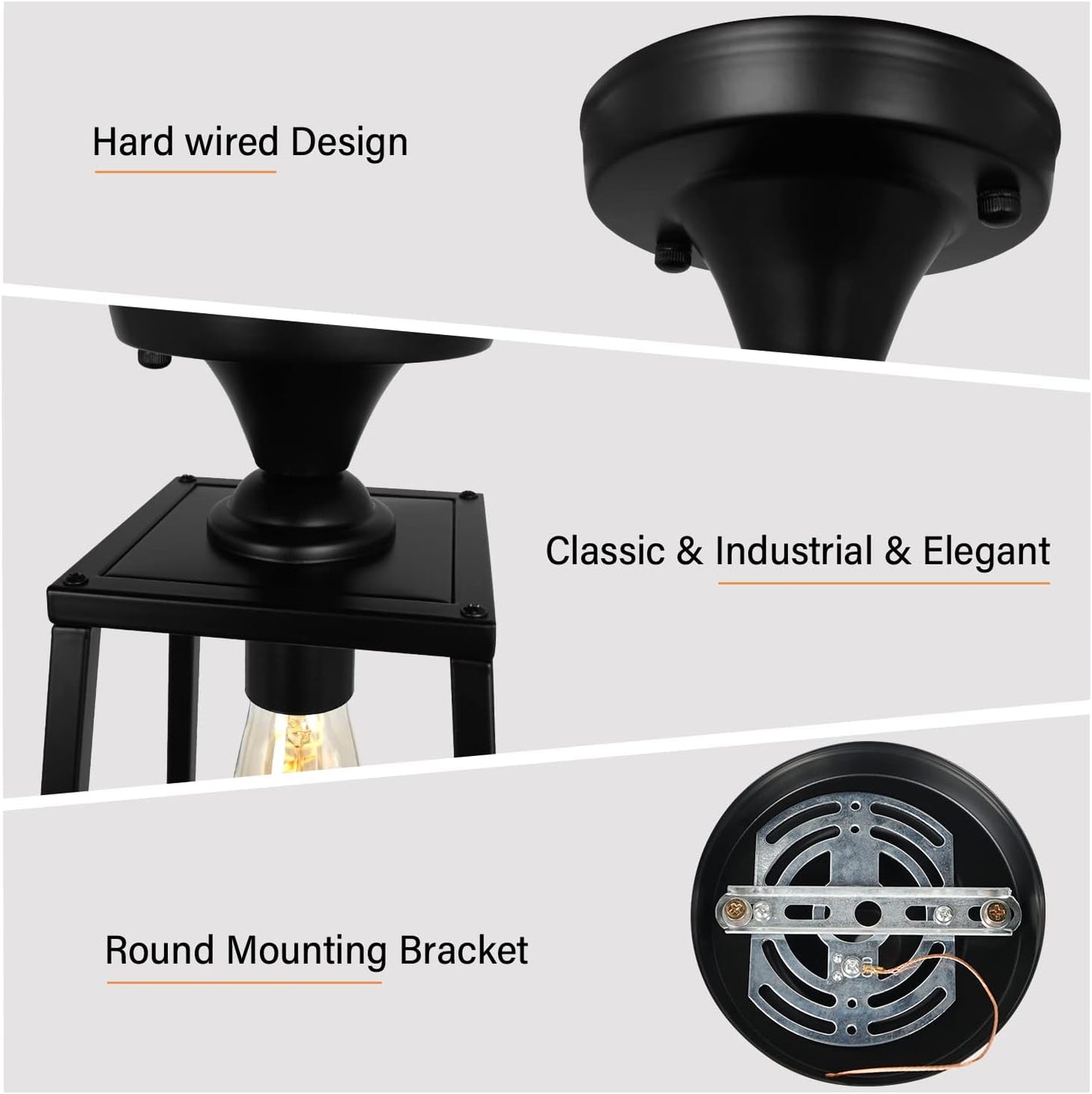 ZOSIMIO Black Industrial Semi-Flush Mount Ceiling Light, Farmhouse Ceiling Light Fixtures for Entryway Porch Hallway Stairway Garage Kitchen Island Dining Room (1 Pack)