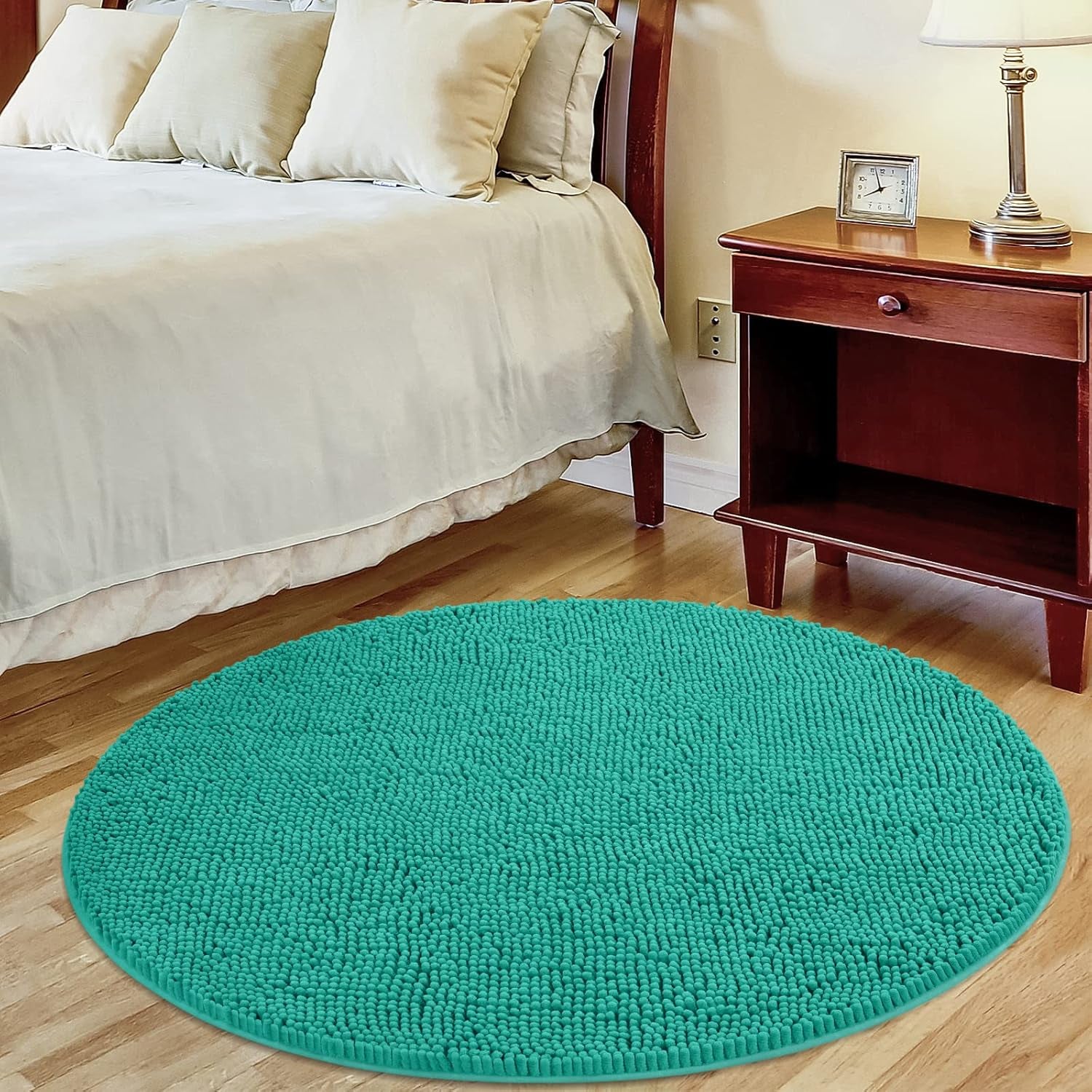 round Area Rug Set for Bathroom | Soft Plush Chenille Bath Mat, Water Absorbent Non-Slip Bathroom Rug | Washable Shag Carpet for Shower, Bedroom, or Home Décor | 36"X36" (Round) | Turquoise