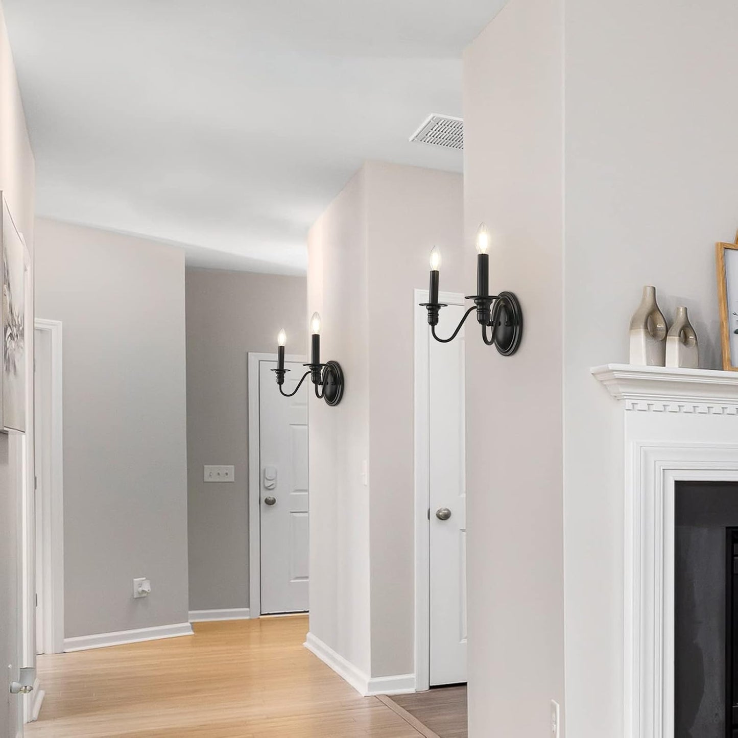 Farmhouse Wall Sconce 2 Pack, Black Wall Sconces Set of Two, Industrial Candle Sconces Wall Lighting, Classic Wall Light Fixtures Indoor for Bedroom Stairs Hallway Living Room Entryway