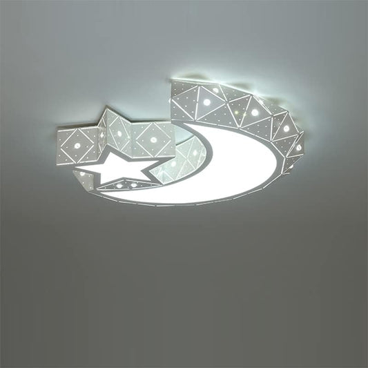 Modern LED Flush Mount Ceiling Light, Moon Star Shape Close to Ceiling Lighting for Kids Living Room Bedroom Study Room 960Lm White (Light Source: White)