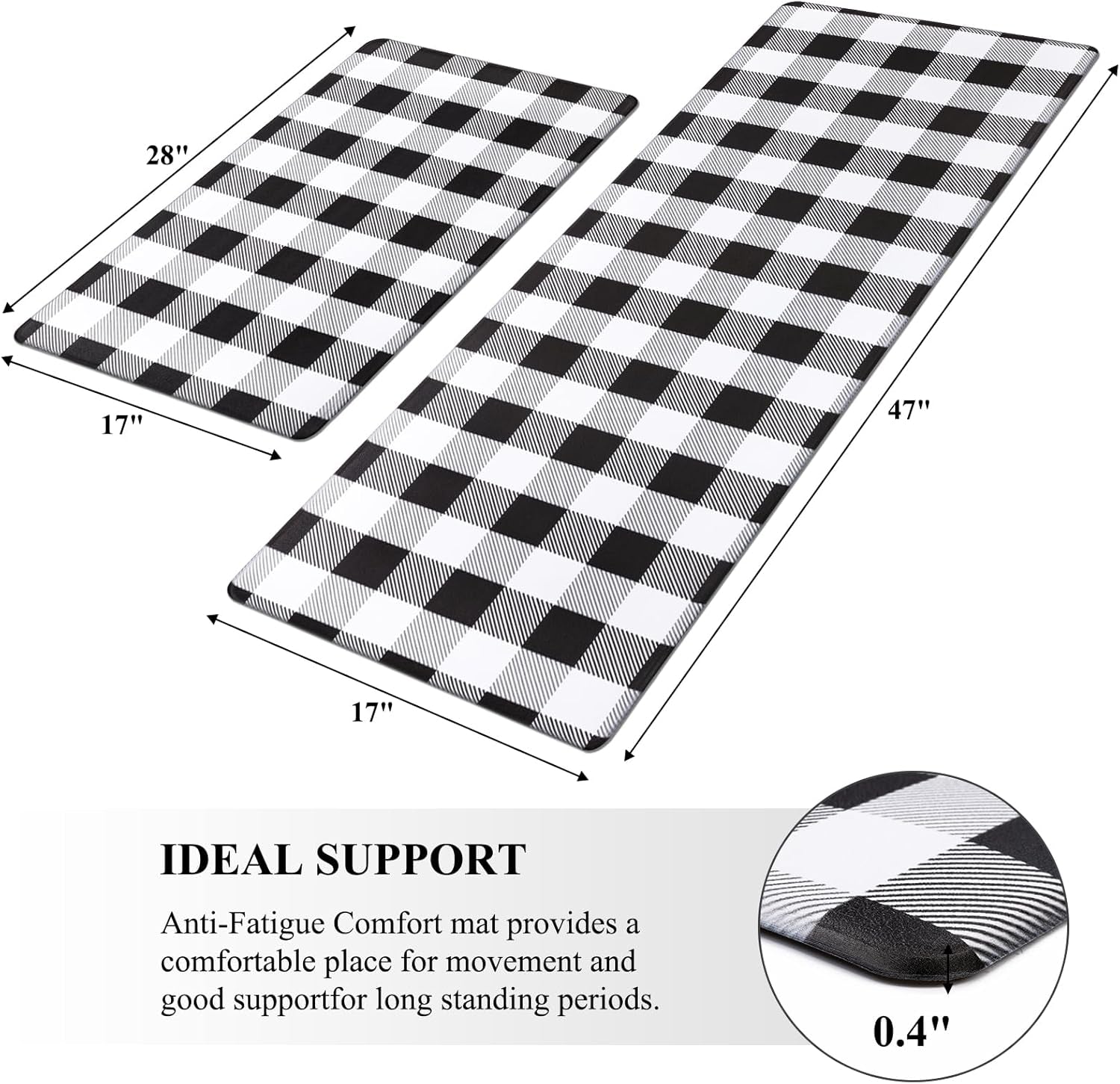 anti Fatigue Kitchen Mat Set of 2, Farmhouse Kitchen Rugs Non Skid Washable, Cushioned Kitchen Mats for Floor, Waterproof Memory Foam Kitchen Floor Mats, Standing Desk Mat Kitchen Runner Carpet