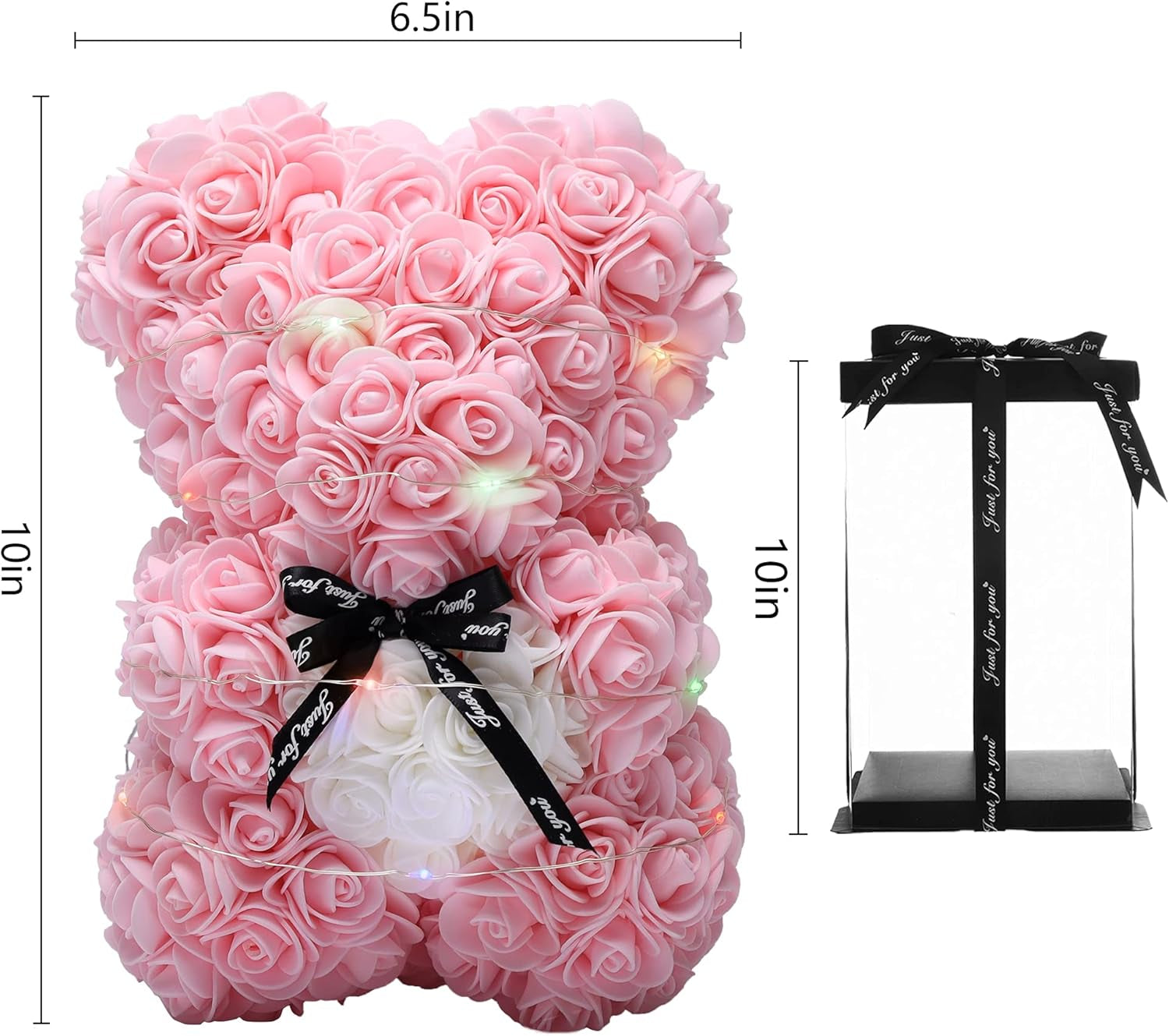 POWKLX Valentines Day Gifts for Her - Rose Teddy Bear - Rose Flowers Bear, Unique Gifts, Gifts for Girls,Gifts for Mom,Birthday Gifts,Flower Delivery - Clear Gift Box Included (Light Pink)