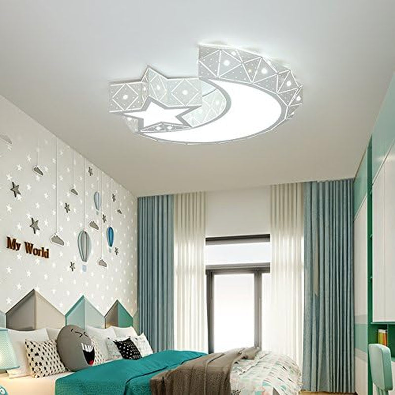 Modern LED Flush Mount Ceiling Light, Moon Star Shape Close to Ceiling Lighting for Kids Living Room Bedroom Study Room 960Lm White (Light Source: White)