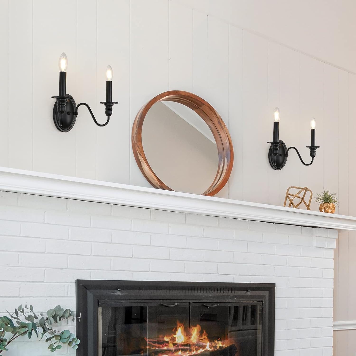 Farmhouse Wall Sconce 2 Pack, Black Wall Sconces Set of Two, Industrial Candle Sconces Wall Lighting, Classic Wall Light Fixtures Indoor for Bedroom Stairs Hallway Living Room Entryway