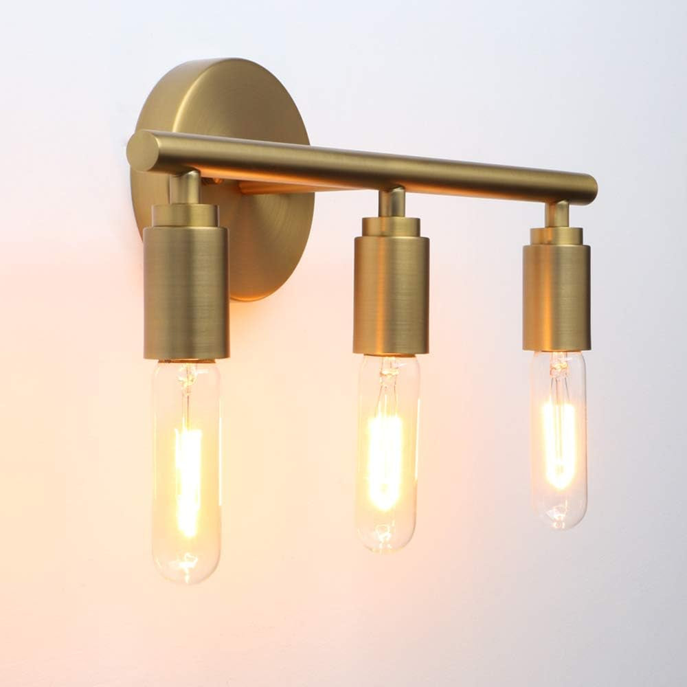 3-Light Gold Bathroom Light Fixtures, Modern Bathroom Vanity Light, Brushed Brass Bathroom Wall Mount Lights, Wall Lamp for Mirror Kitchen Bedroom Living Room Hallway (Antique Bronze)