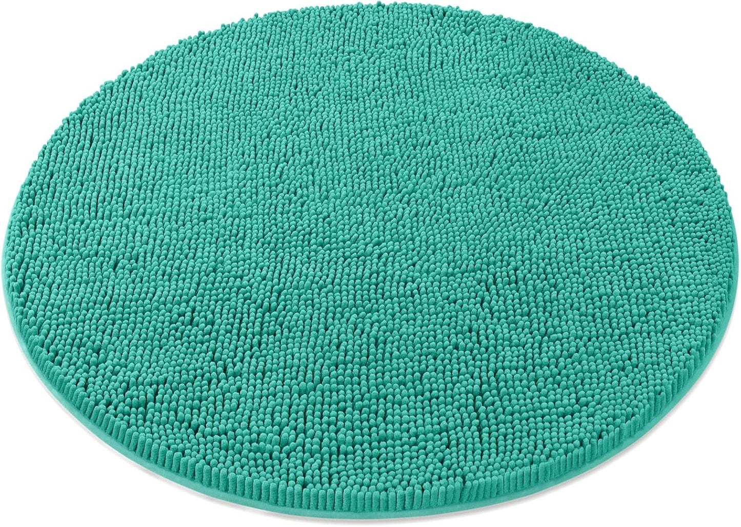 round Area Rug Set for Bathroom | Soft Plush Chenille Bath Mat, Water Absorbent Non-Slip Bathroom Rug | Washable Shag Carpet for Shower, Bedroom, or Home Décor | 36"X36" (Round) | Turquoise