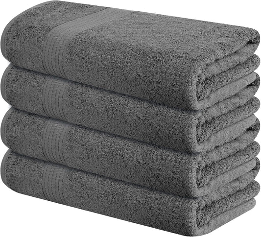 Pack of 4 XL Bath Towels 30 X 60 Inches, Extra Large, 100% Cotton, Heavy Weight, Absorbent & Soft, Perfect for Bathroom, Dark Grey