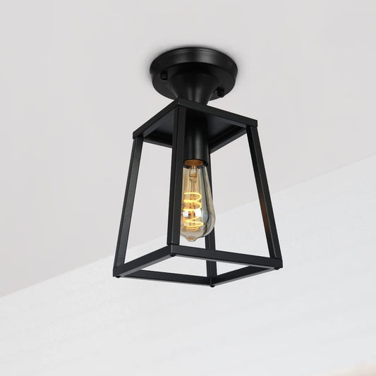 ZOSIMIO Black Industrial Semi-Flush Mount Ceiling Light, Farmhouse Ceiling Light Fixtures for Entryway Porch Hallway Stairway Garage Kitchen Island Dining Room (1 Pack)