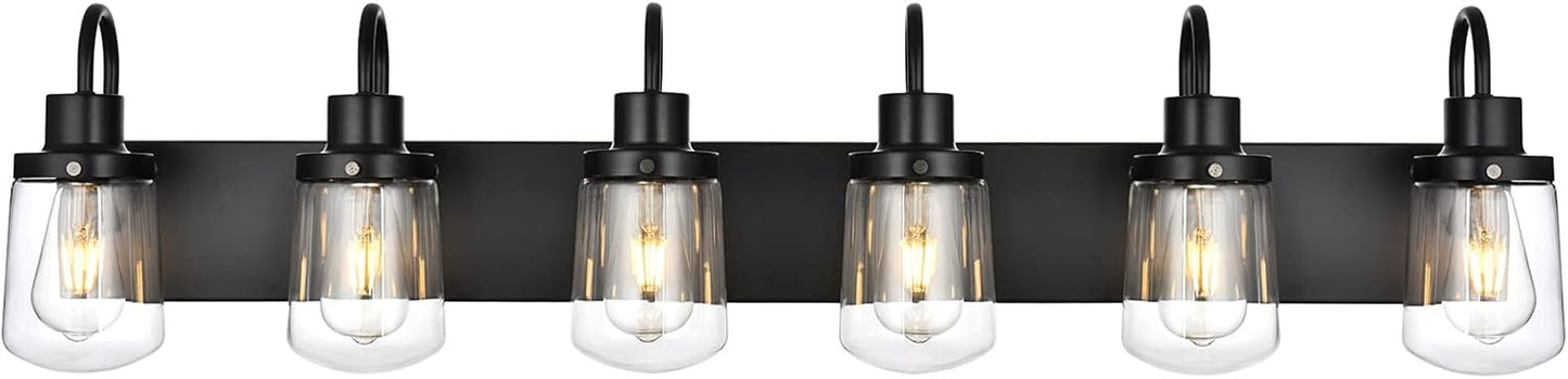 Bathroom Vanity Light Fixtures, 6 Light Black Bathroom Lights Fixtures over Mirror with Clear Glass Shades, Modern Wall Sconces Vanity Lighting Fixture for Bedroom Hallway Kitchen Living Room
