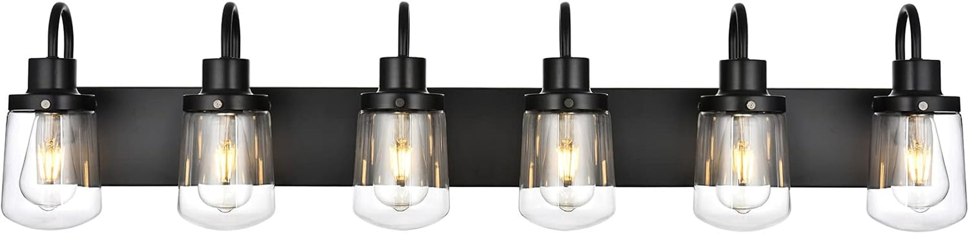 Bathroom Vanity Light Fixtures, 6 Light Black Bathroom Lights Fixtures over Mirror with Clear Glass Shades, Modern Wall Sconces Vanity Lighting Fixture for Bedroom Hallway Kitchen Living Room