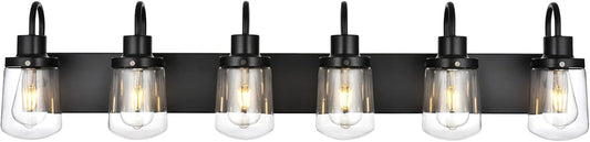 Bathroom Vanity Light Fixtures, 6 Light Black Bathroom Lights Fixtures over Mirror with Clear Glass Shades, Modern Wall Sconces Vanity Lighting Fixture for Bedroom Hallway Kitchen Living Room