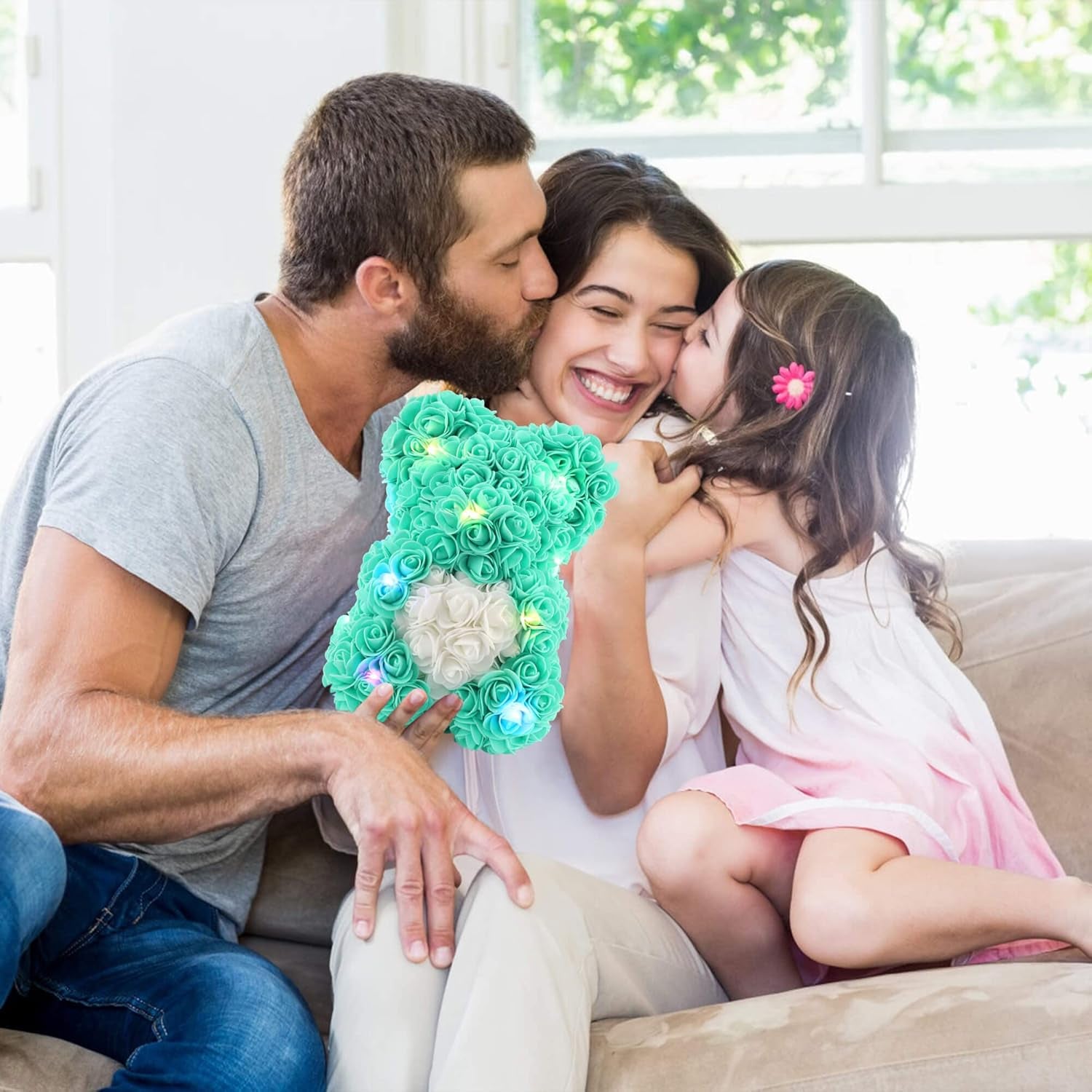 Rose Bear -Mother'S Day Flower Bear Gifts for Women Mom, Handmade Rose Teddy Bear, Artificial Rose Flowers for Mothers Day, Valentines Day, Anniversary, and Wedding Gifts(T Blue)