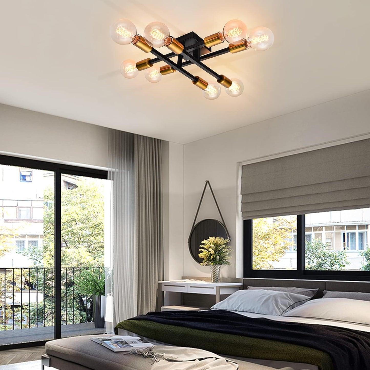 Semi Flush Mount Ceiling Light Fixture, 8 Light Vintage Sputnik Chandelier, Modern Ceiling Lamp for Kitchen Bedroom Living Room Bathroom Dining Room Hallway Farmhouse