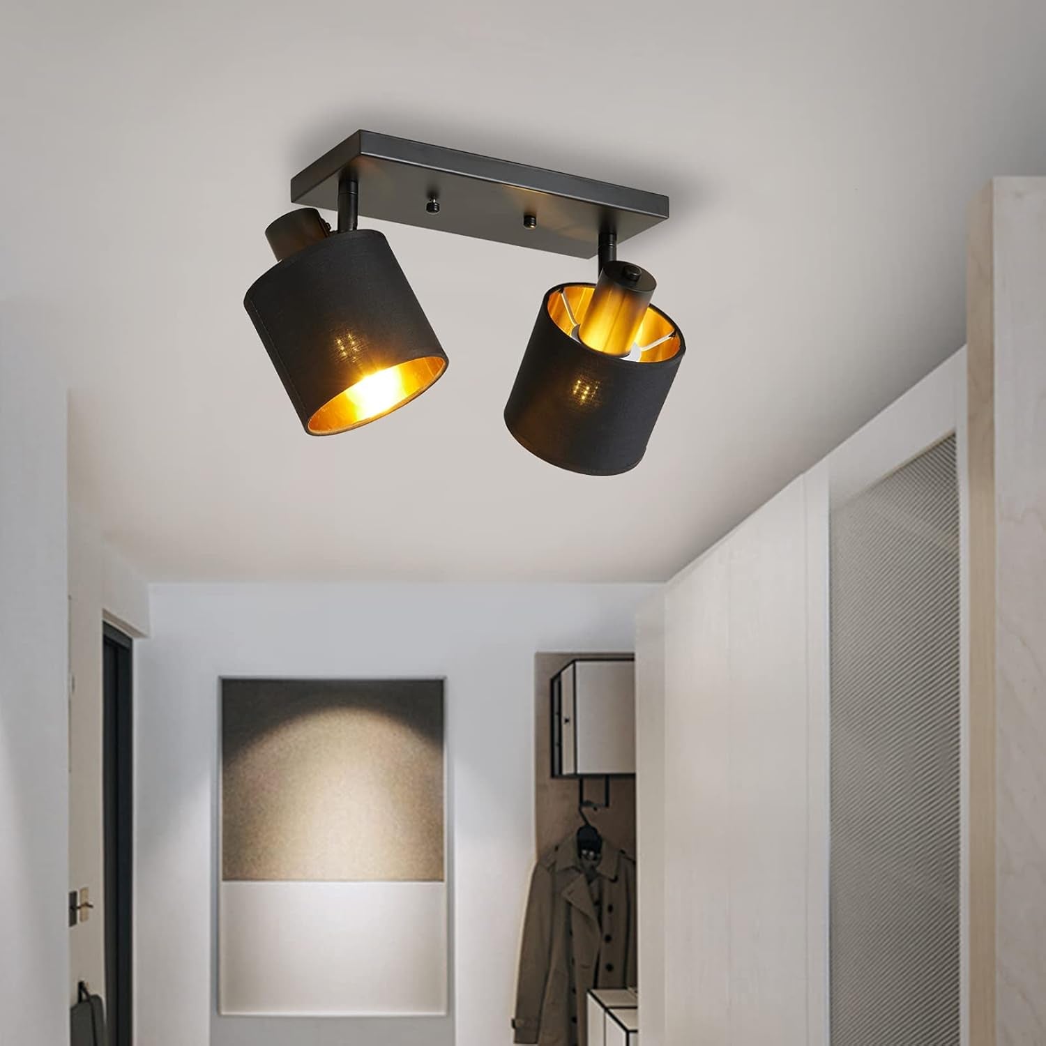 Semi Flush Mount Ceiling Light Black 2-Light Rustic Vintage Ceiling Lights Industrial Farmhouse Ceiling Lamp for Hallway, Entryway, Bedroom, Balcony, Farmhouse, Dining Room