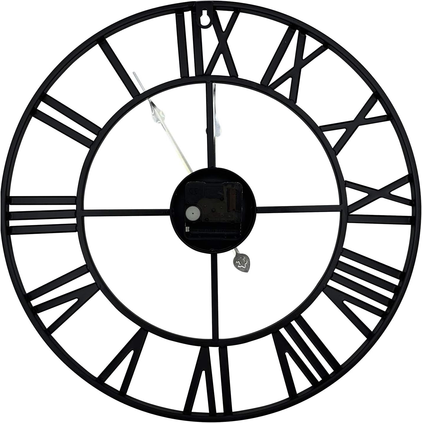 16" Wall Clocks, Large Modern Metal round Silent Clocks, Roman Numeral Indoor Decorative Clocks for Living Room Kitchen Bedroom Office Farmhouse (Black)
